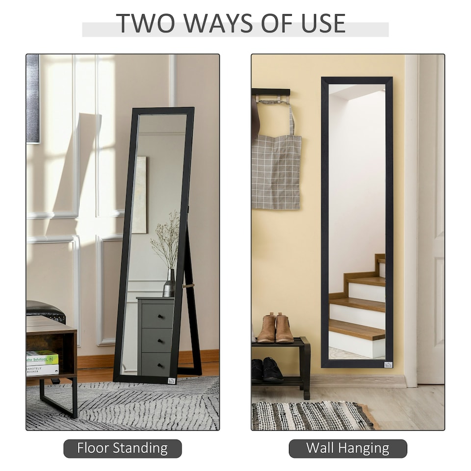 image 1 of HOMCOM Full Length Mirror, Floor Standing or Wall-Mounted Long Mirror, Black