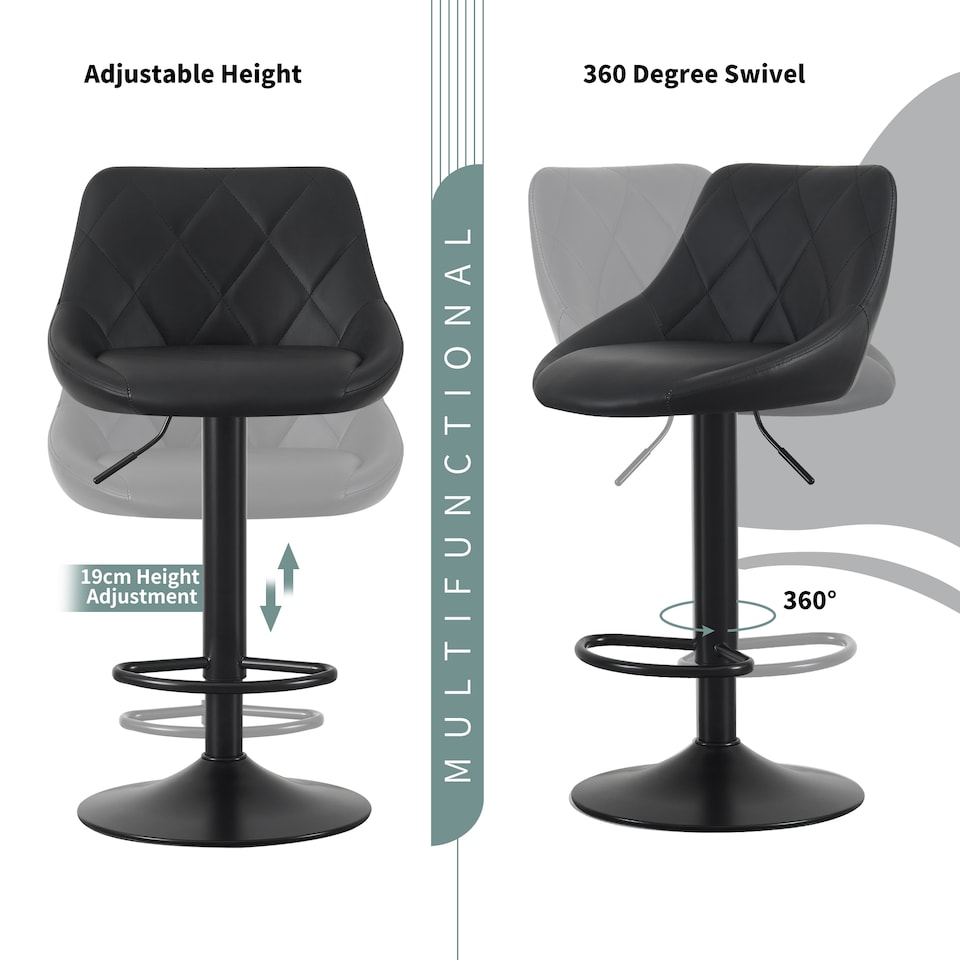 image 1 of MCC Direct Set of 2 Height Adjustable Bar Stool Kitchen Breakfast Chairs Stanley
