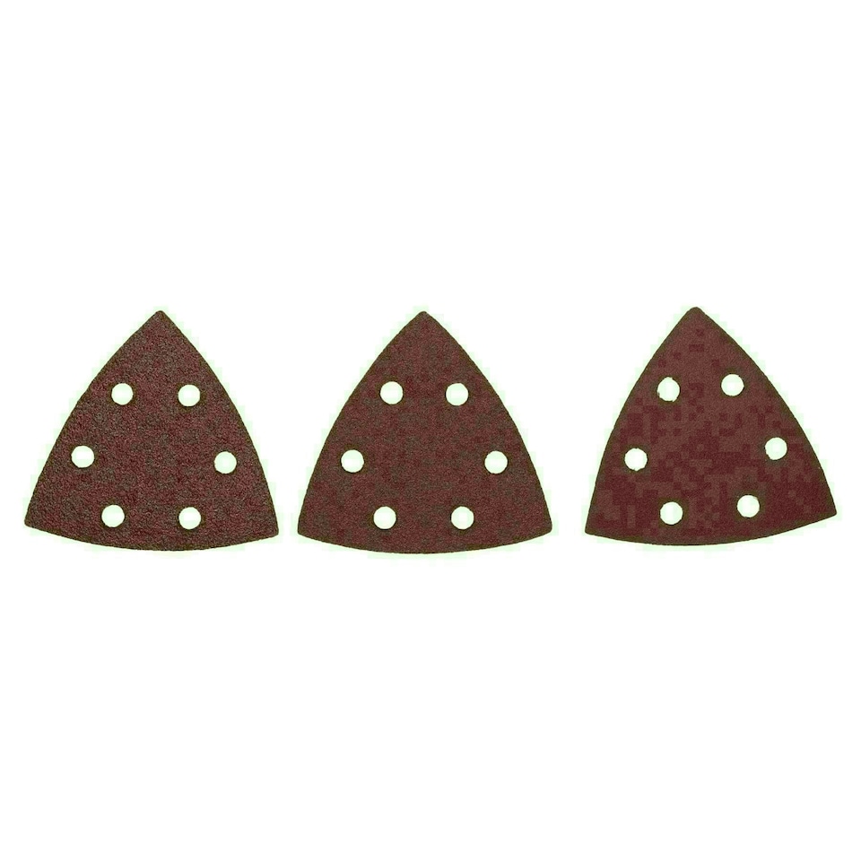 image 1 of Hook And Loop Delta Sanding Pads Discs 93mm Triangular Mixed Grit 6 Pack