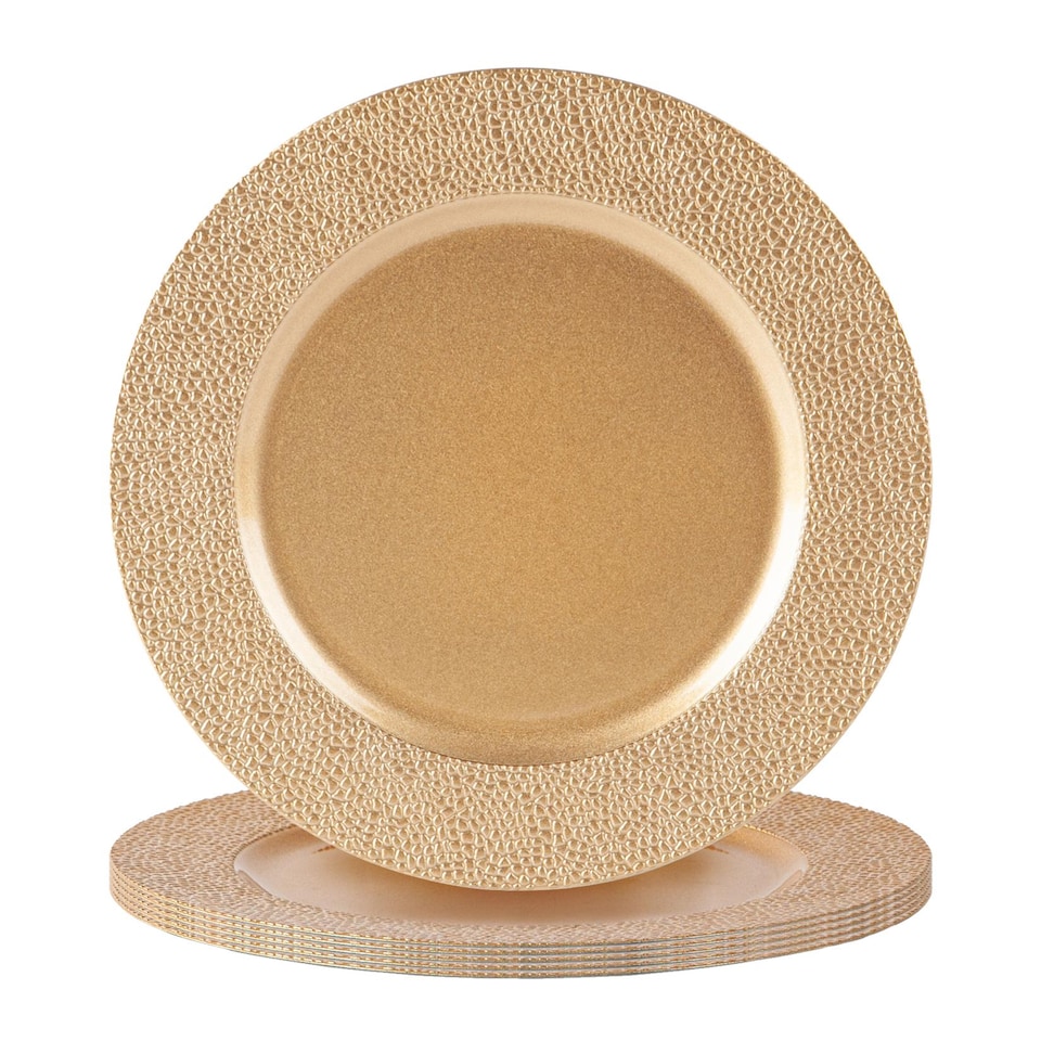 image 1 of Argon Tableware Hammered Charger Plates - 33cm - Gold - Pack of 6 | Gold | Hammered Gold