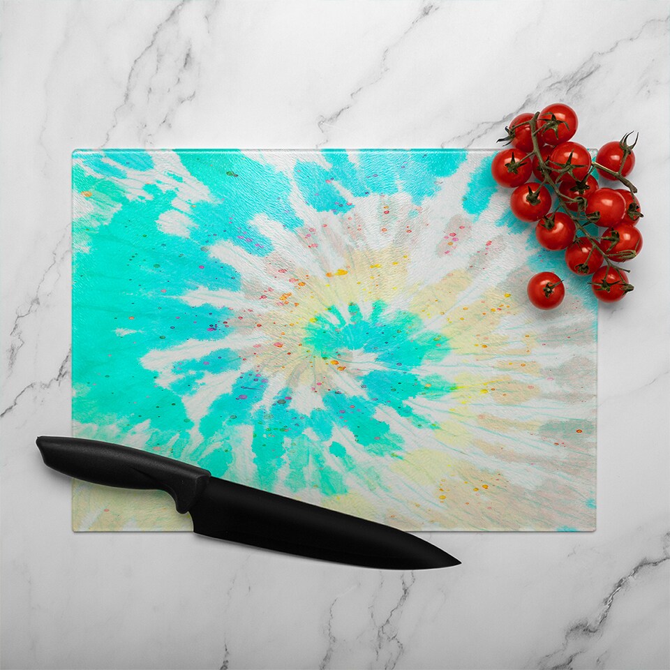 image 1 of Tie Dye Pattern Shibori Print Glass Chopping Board | Multi
