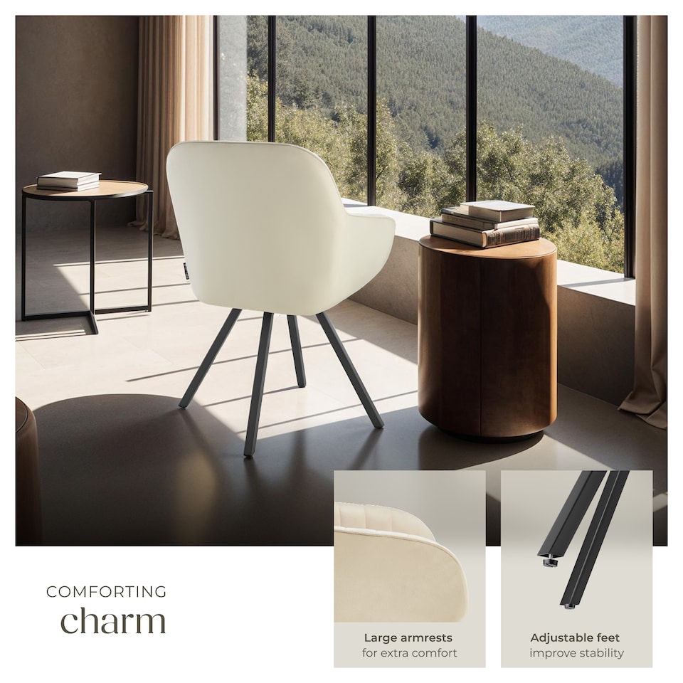 image 1 of Lounge Armchair Living Room Accent Chair 360 Swivel Slim Steel Legs Velvet Fabric | Cream | cream | 6