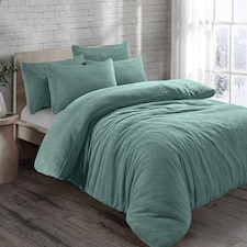 Homes Linen Teddy Fleece Teal Duvet Cover Set with Pillowcases Thermal Soft Warm Cosy Winter Bedding Set | Clear | Teal | Double