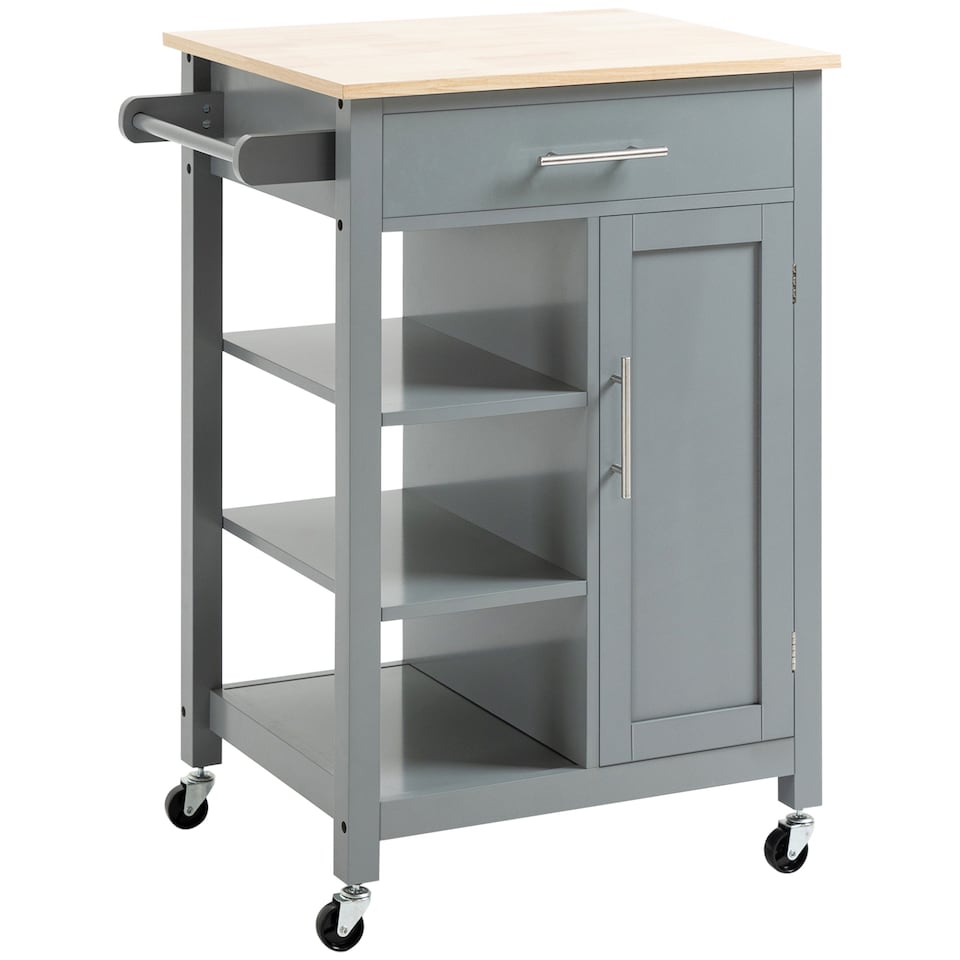 image 1 of HOMCOM Compact Kitchen Trolley Utility Cart on Wheels with Open Shelf & Storage Drawer for Dining Room, Kitchen, Grey
