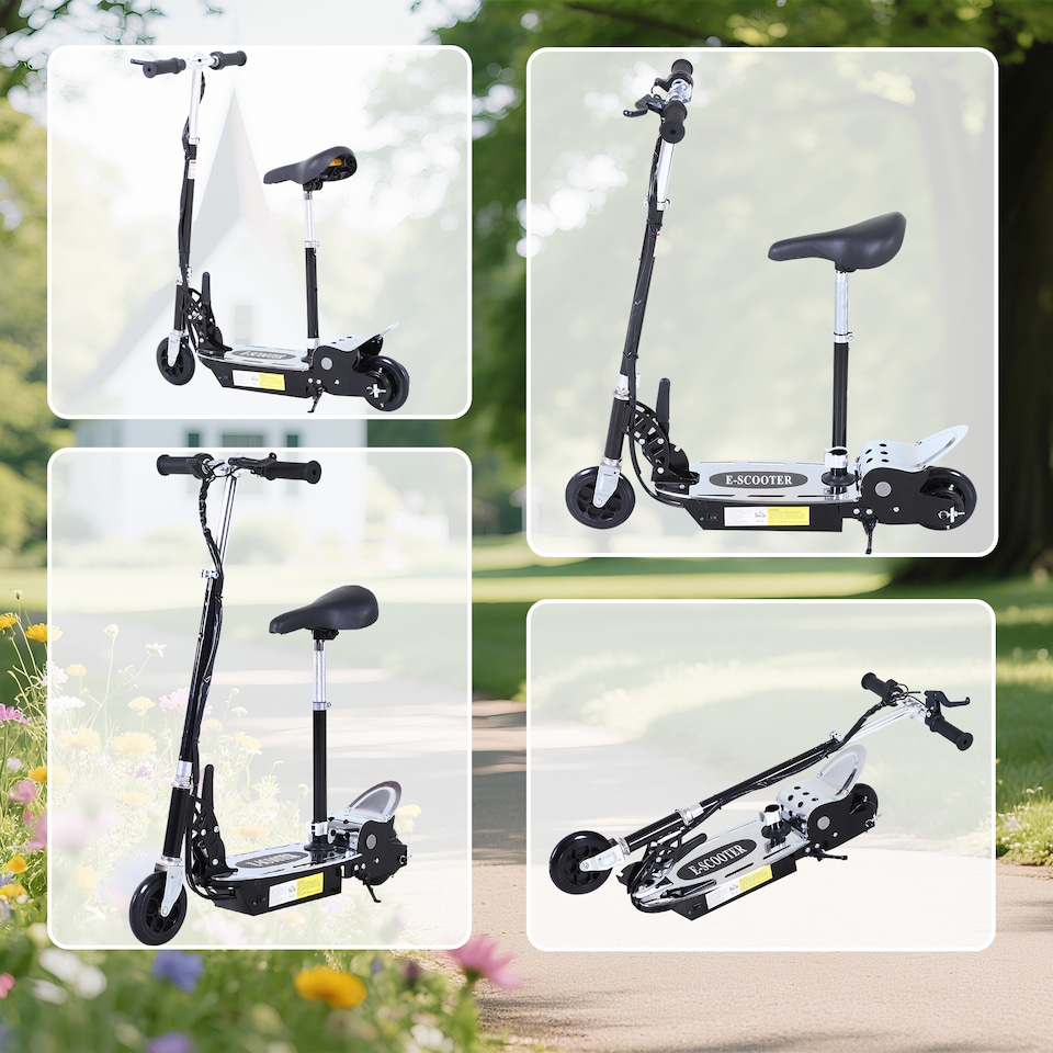 image 1 of HOMCOM Foldable Powered Scooter with Adjustable Seat, Brake | Black