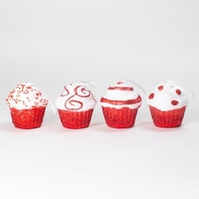 Assorted Christmas Red & White Glitter Candy Cane Cupcake Hanging Tree Decoration 7cm
