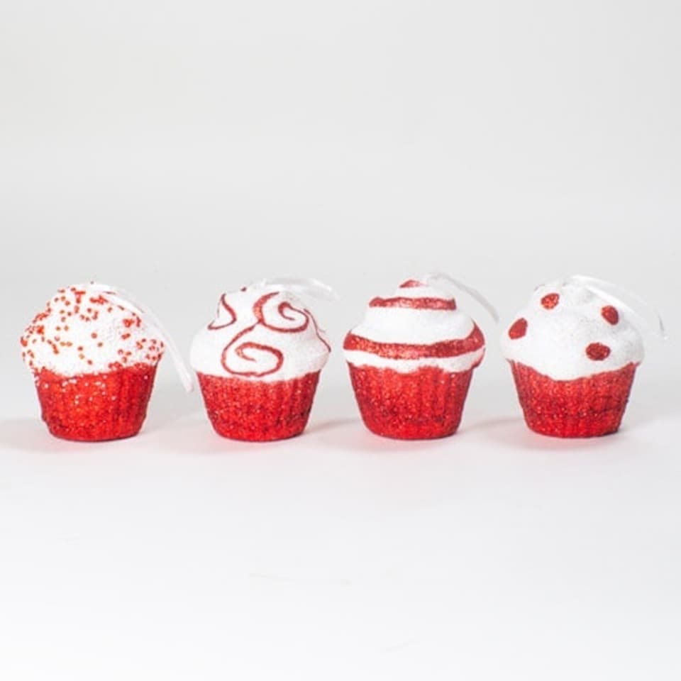 Assorted Christmas Red & White Glitter Candy Cane Cupcake Hanging Tree Decoration 7cm