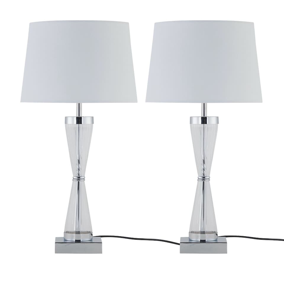 image 1 of Set of 2 Chrome Touch Lamps with White Cotton Shades | Chrome | White | Large | 2