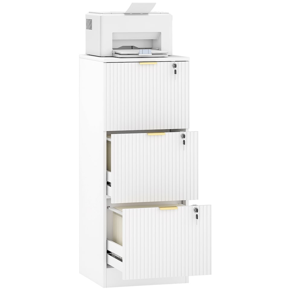 image 1 of Filing Cabinet, File Cabinet with 3 Lockable Drawers and Hanging Rails | White