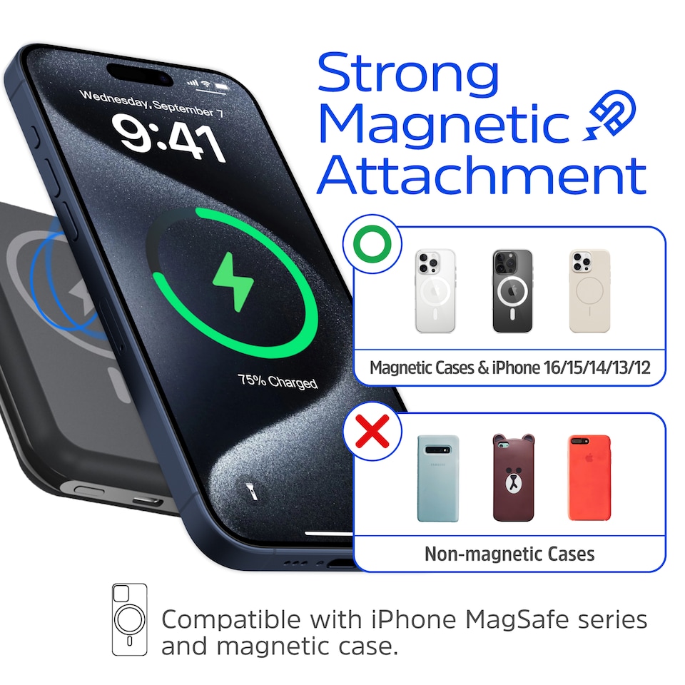 image 1 of Energizer 5mAh Magnetic QI Wireless Power Bank Black
