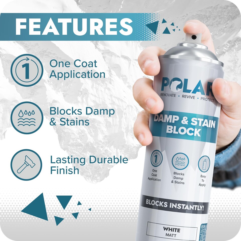 image 1 of Polar Damp & Stain Block Spray One Coat Application Internal Walls Matt | White | White | 500 ml | 2