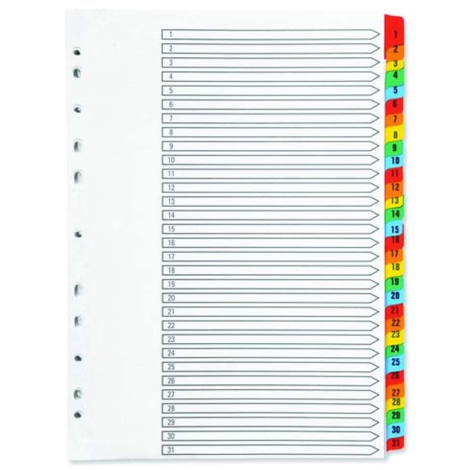 image 1 of Q-Connect 1-31 Index Multi-punched Reinforced Board Multi-Colour Numbered Tabs A4 White