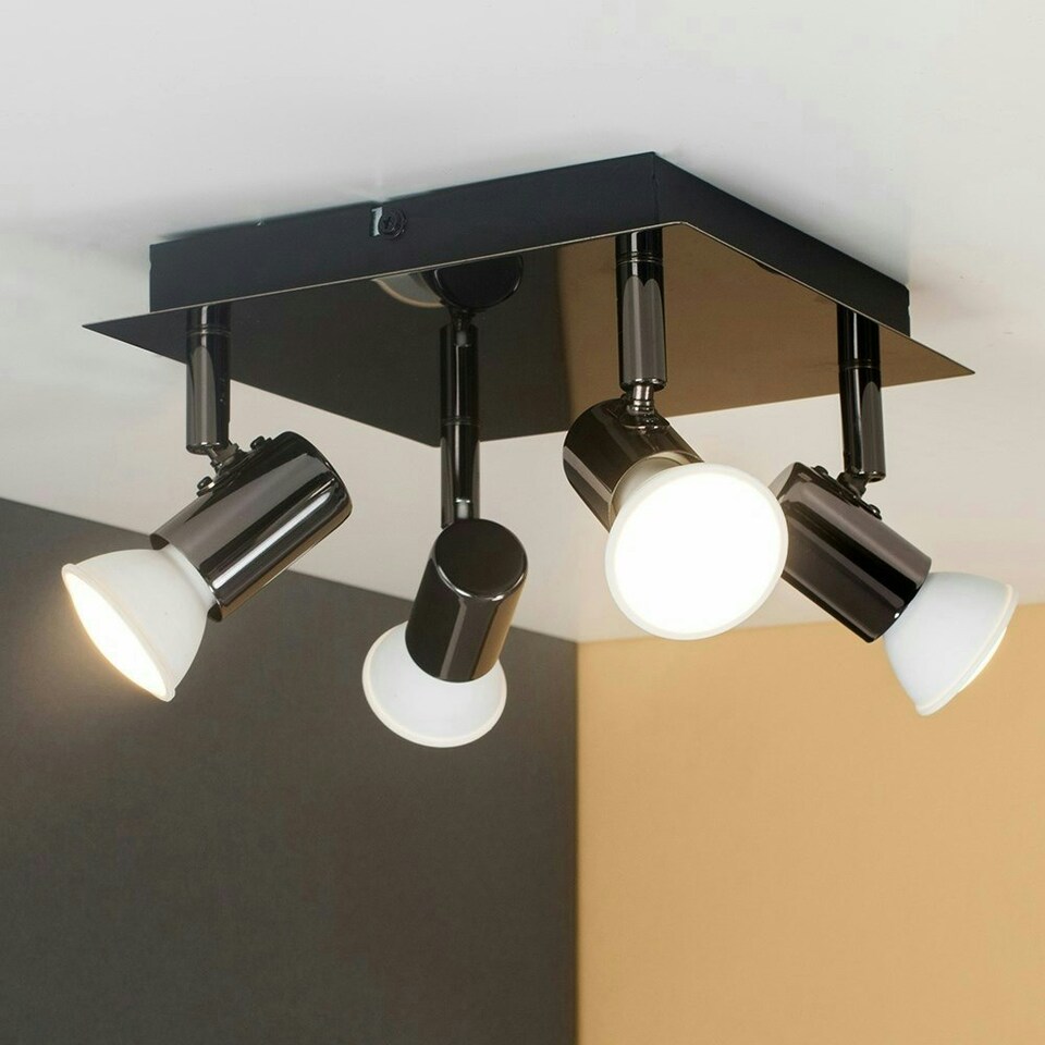 image 1 of ValueLights Spotlight Gloss Black Spotlight and GU10 Spotlight LED 5W Cool White 6500K Bulb Black
