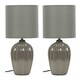 image 3 of ValueLights Carbone Pair of Grey Fluted Ceramic Bedside Table Lamps with a Fabric Lampshade