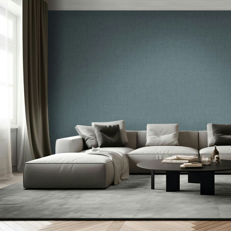 image 1 of Muriva Venezia Textured Vinyl Wallpaper - Blue - One Size Blue