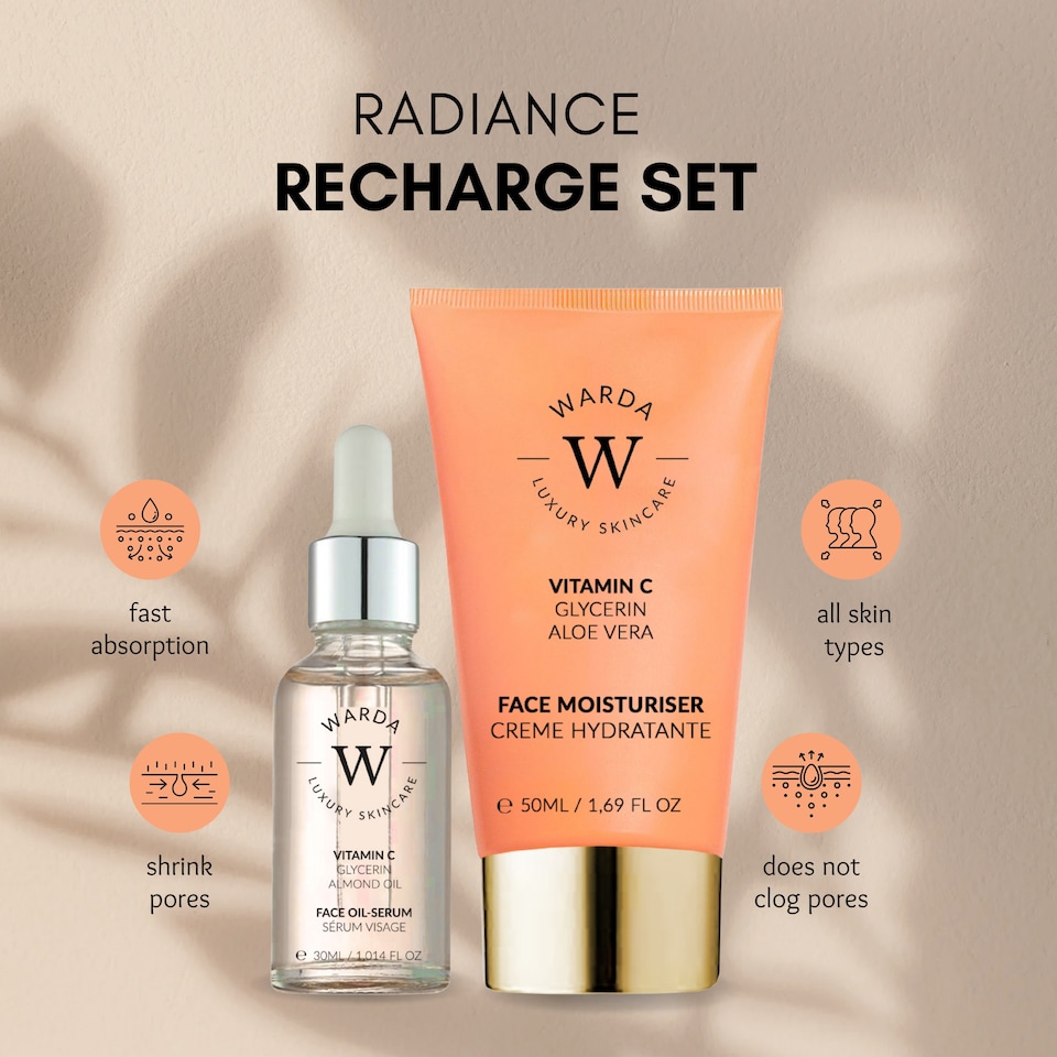 image 1 of Warda Luxury Skincare Skin Glow Boost Vitamin C Moisturiser 50ml + Vitamin C Glow Boost Oil-Serum 30ml