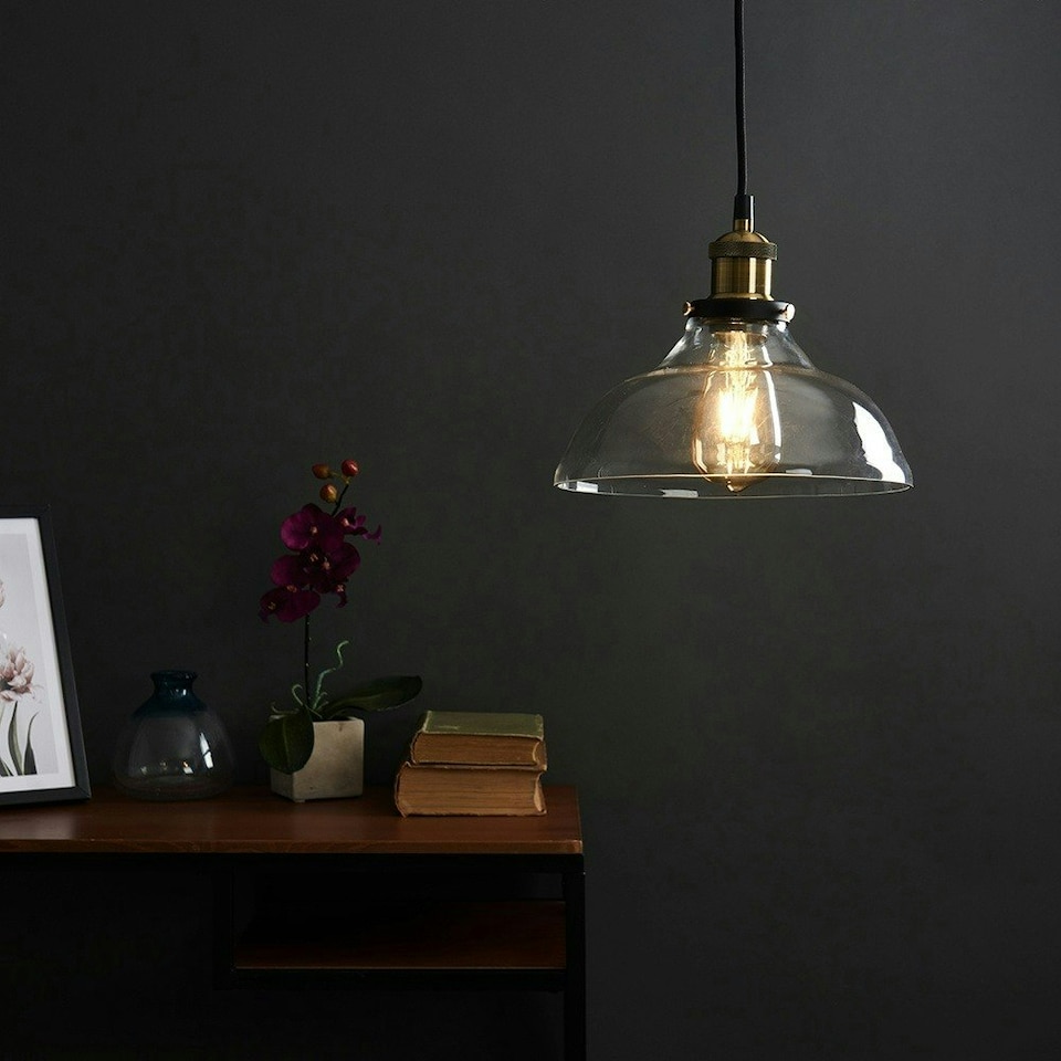 image 1 of ValueLights Industrial Black And Gold Clear Glass Pendant Ceiling Light