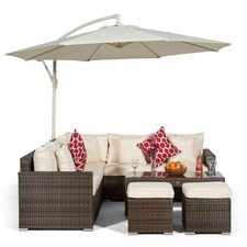 Havana Rattan 5 Seater Sofa Set with Coffee Table and 2 Stools | Brown | Brown
