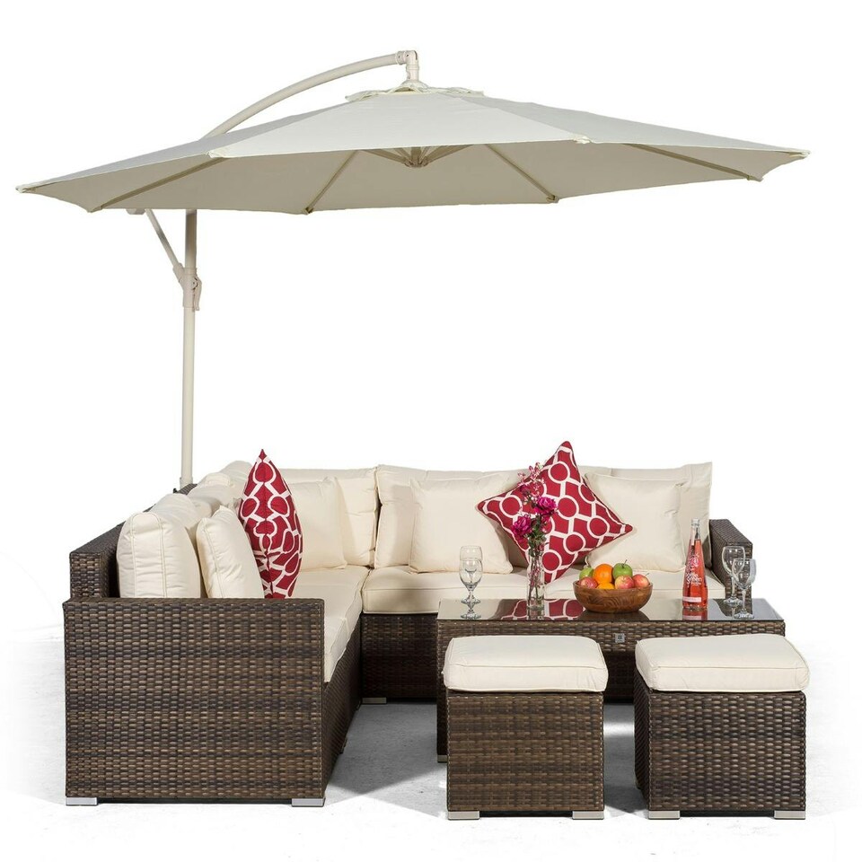 image 1 of Havana Rattan 5 Seater Sofa Set with Coffee Table and 2 Stools | Brown | Brown