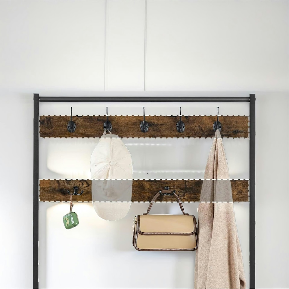 image 1 of Coat Rack Stand With 5 Tier Shoe Bench One Size