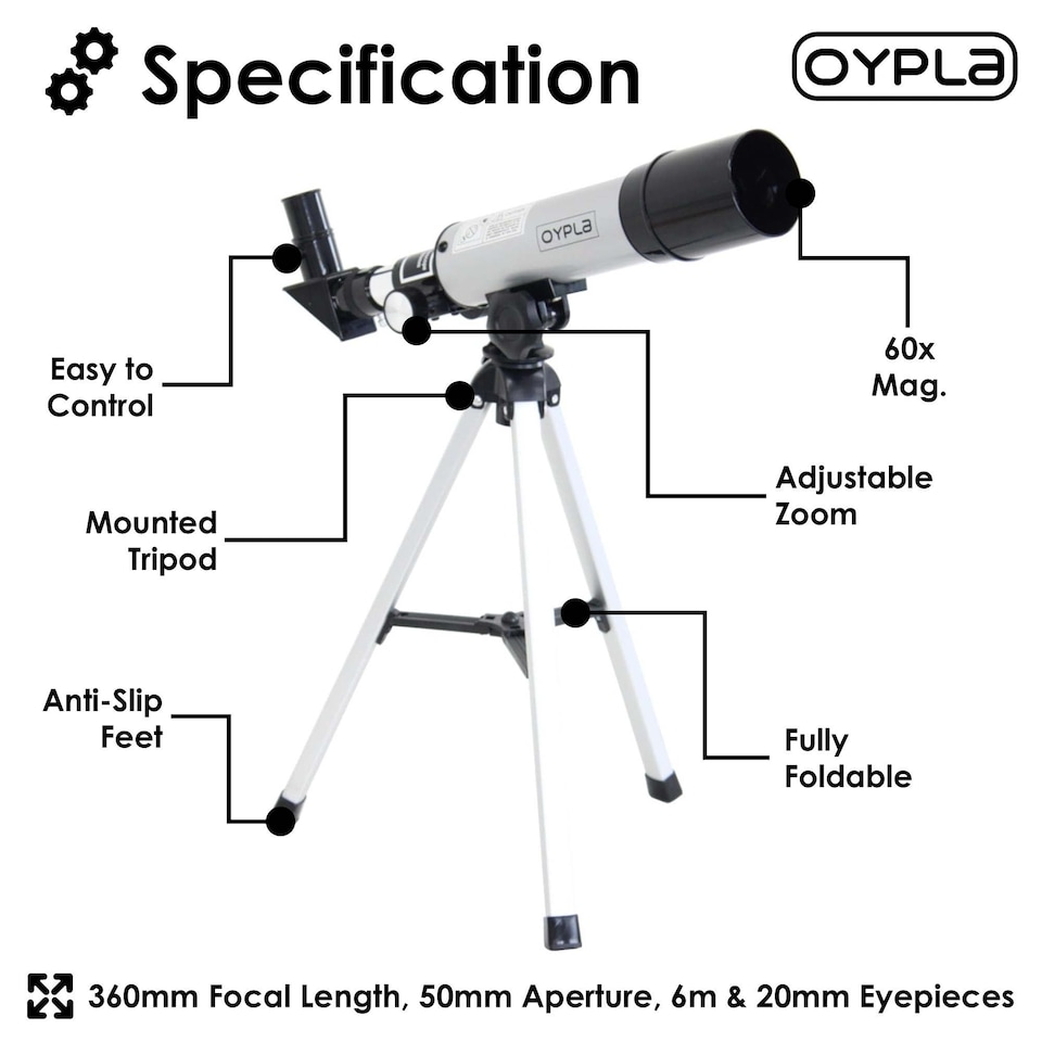 image 1 of Astronomical 360-50 Portable Refractor Telescope with Lightweight Tripod