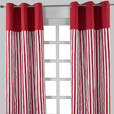 Homescapes Thick Stripe Ready Made Eyelet Curtain Pair - 137 x 228 cm Drop | Red | Red
