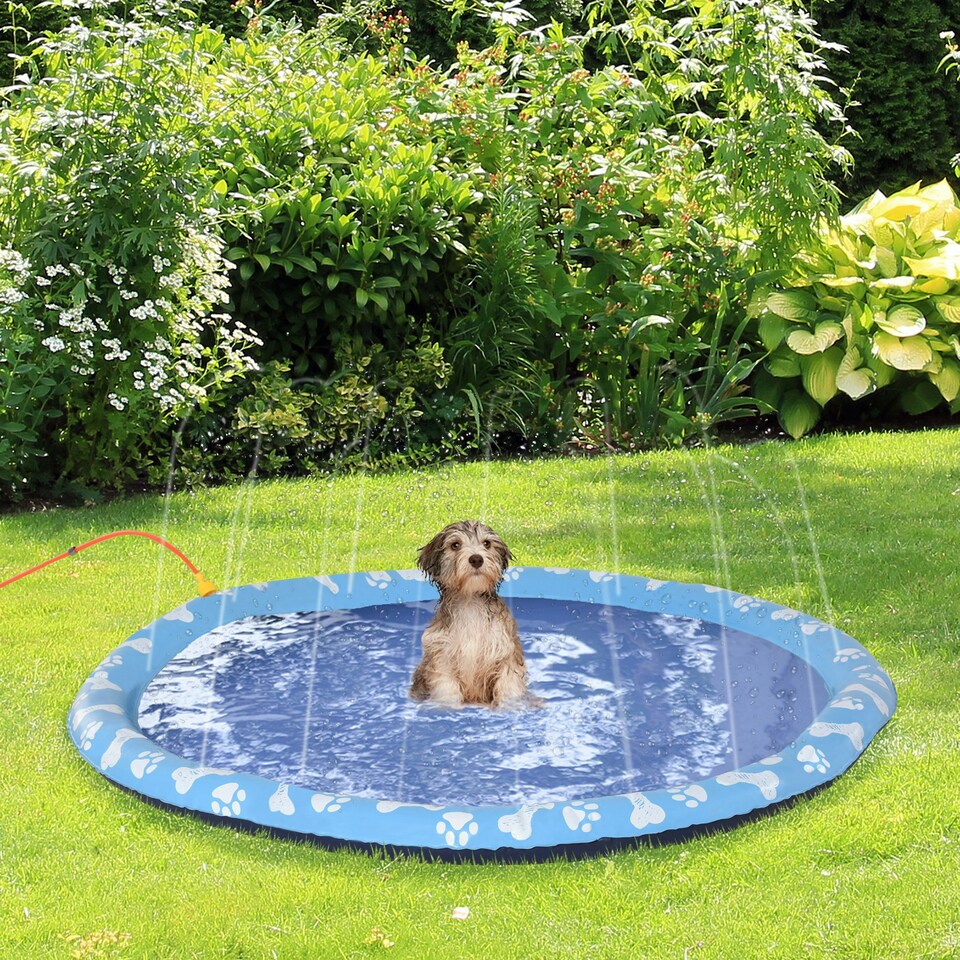 image 1 of PawHut 170cm Splash Pad Sprinkler for Pets Dog Bath Pool Non-slip Outdoor Blue