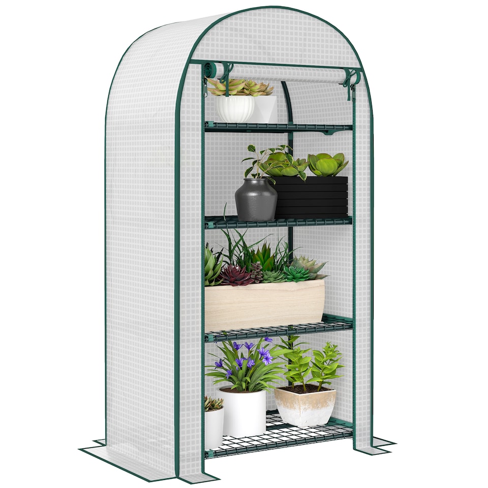 image 1 of Outsunny 80 x 49 x 160cm Mini Greenhouse Portable Green House with Shelf White