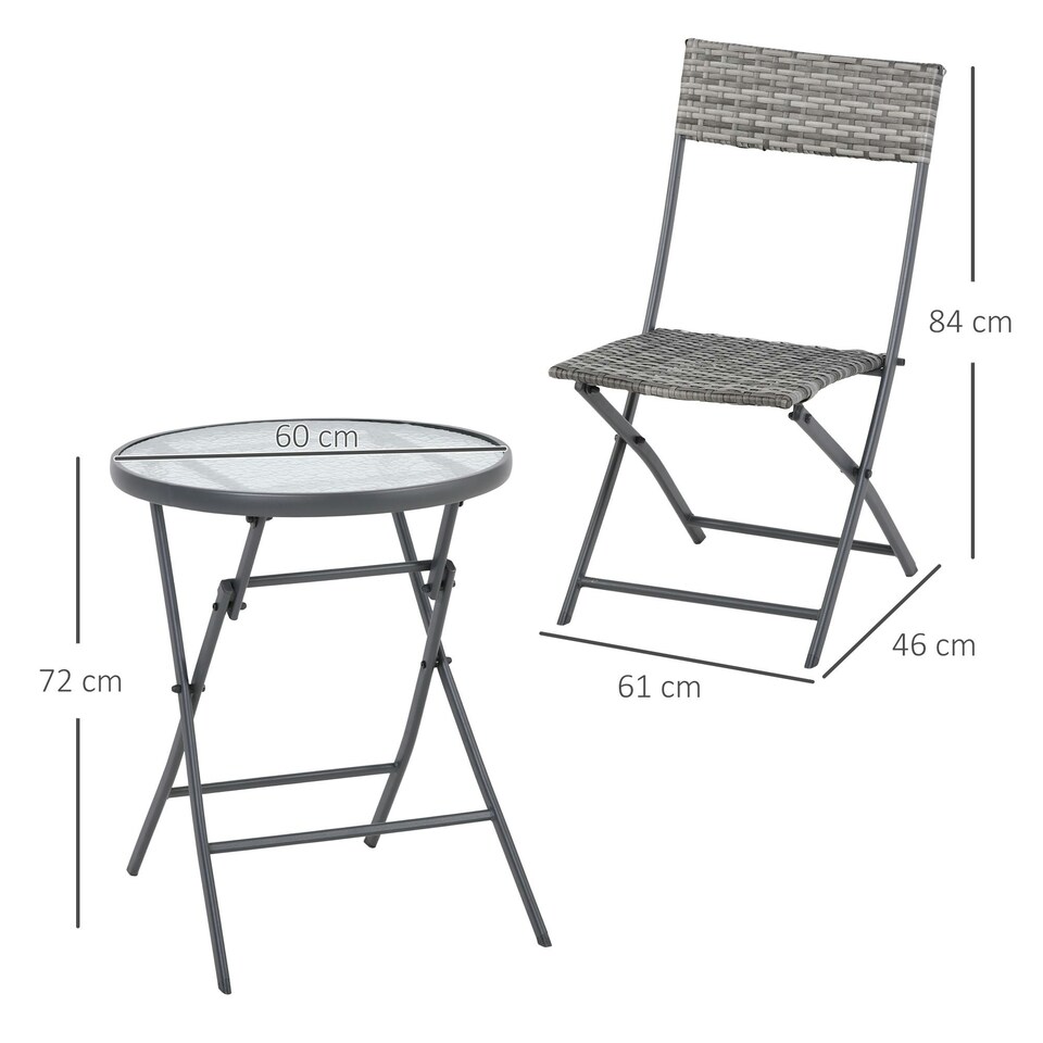 image 1 of Outsunny 3 PCs Patio Wicker Bistro Set Foldable Table and Chair Set for Outdoor