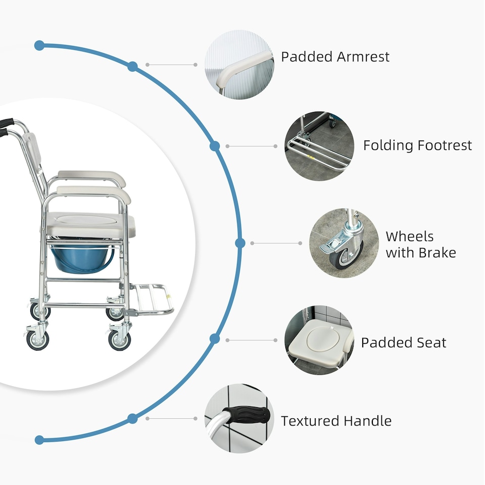 image 1 of HOMCOM Personal Mobility Assist Waterproof Shower Commode Wheelchair Grey Grey