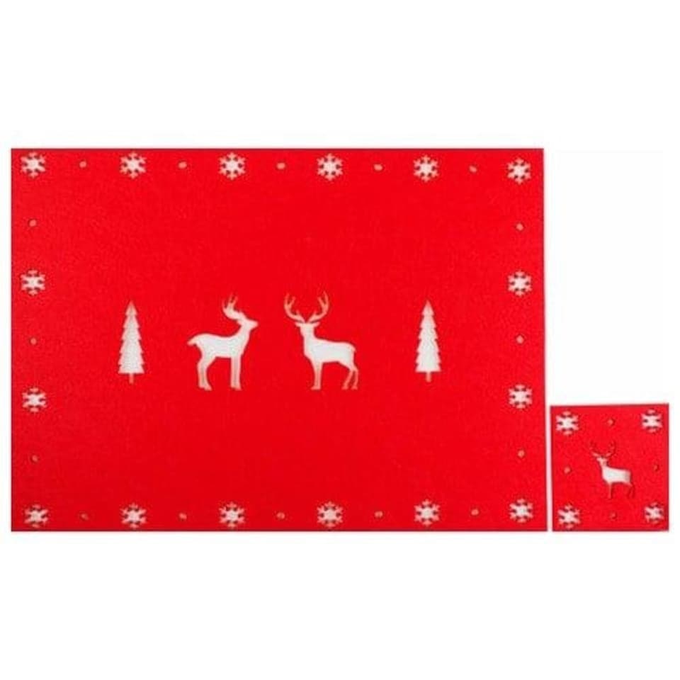 image 1 of Red Christmas Woodland Felt Placemat & Coaster Set - Pack of 8