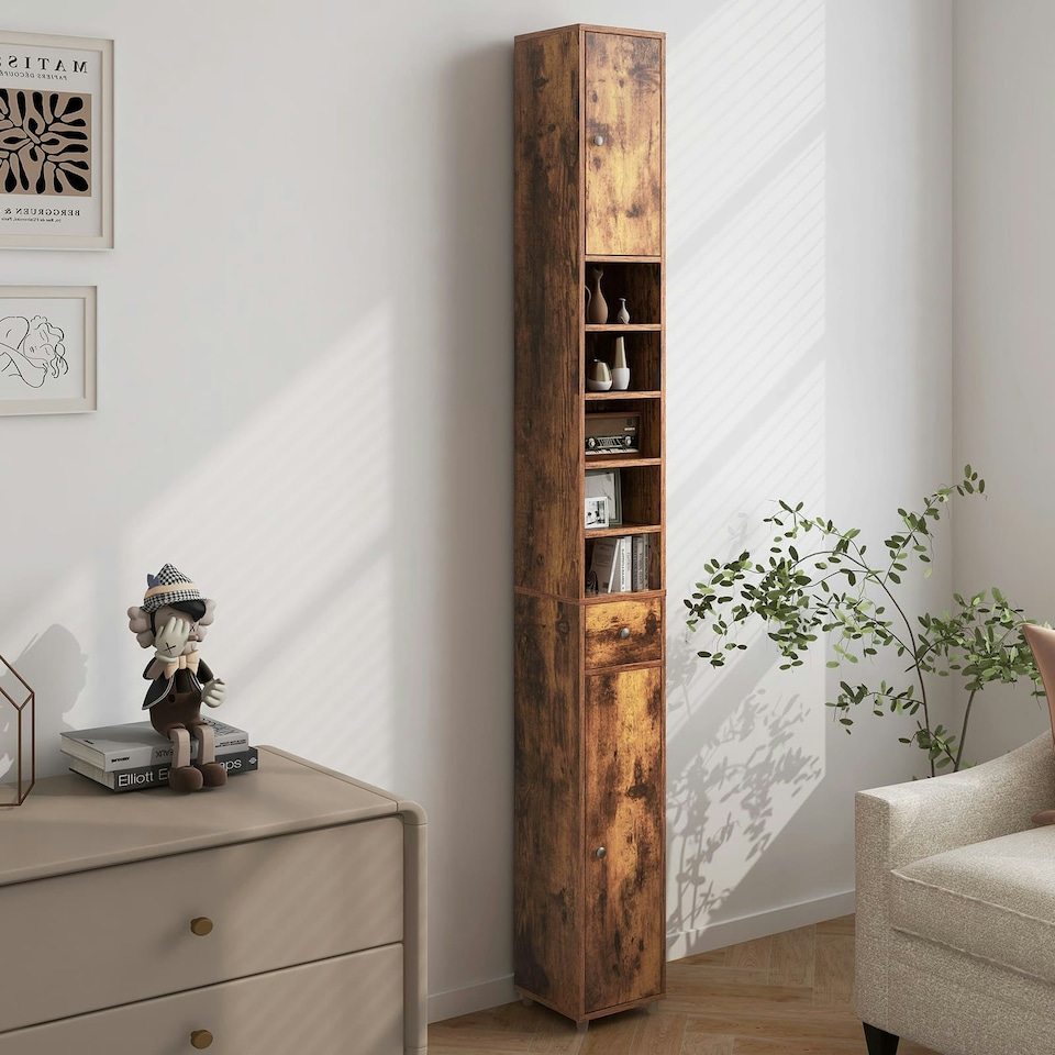 image 1 of COSTWAY Slim Bathroom Cabinet Floor Storage Organizer White Grey