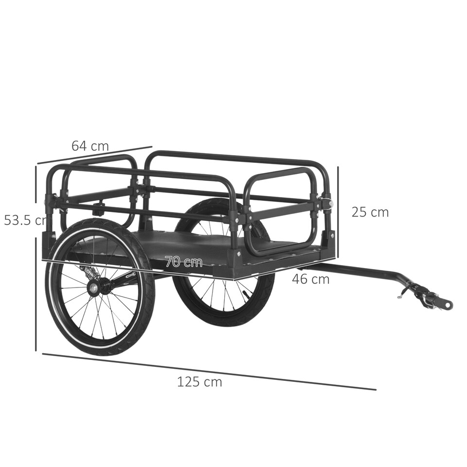 image 1 of HOMCOM Steel Bike Trailer with Triple Safety Features, Wagon Bicycle Trailer with Suspension, 2 Wheels Outdoor Storage Carrier, 40Kg Max Load, Black
