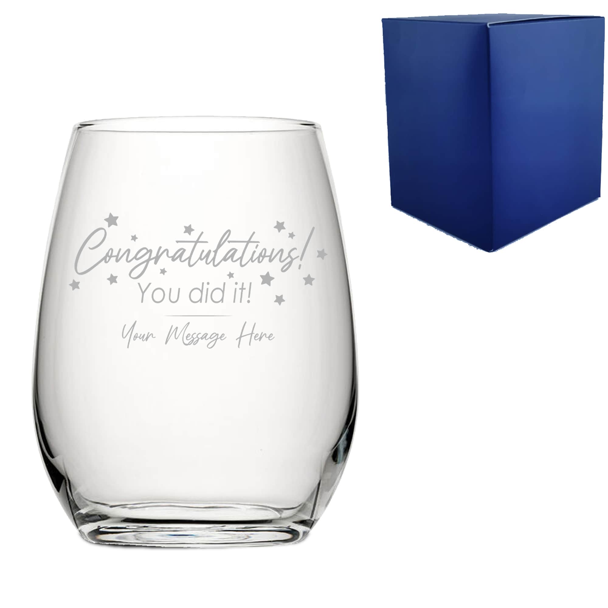Uniqueful Personalised Congratulations You Did It Stemless Wine Glass in Clear