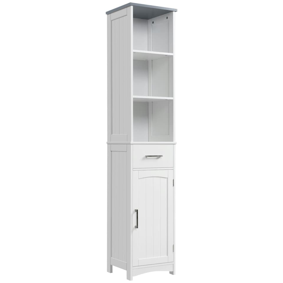 image 1 of kleankin Tall Bathroom Storage Cabinet, Slim Freestanding Linen Tower, White