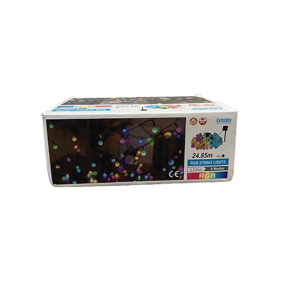 image 1 of Solar LED RGB String Lights 24.85m 160 Multi Colour Bulbs Outdoor Garden Fairy Lights 8 Modes