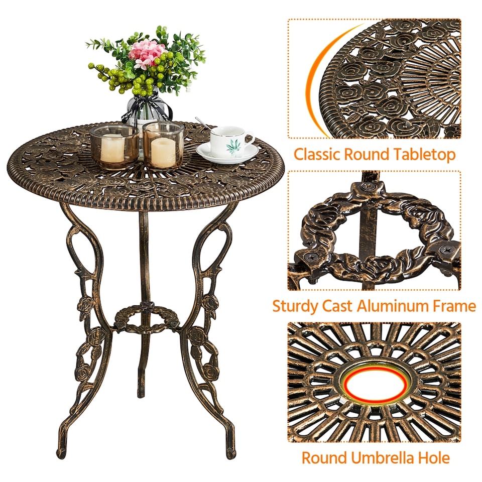 image 1 of Yaheetech 3 Piece Patio Bistro Table Set with Umbrella Hole-Bronze | Bronze | Bronze | 1