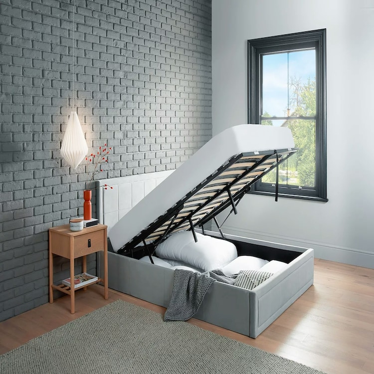 Single Bed Frame Velvet Lift Up Storage Ottoman Bed
