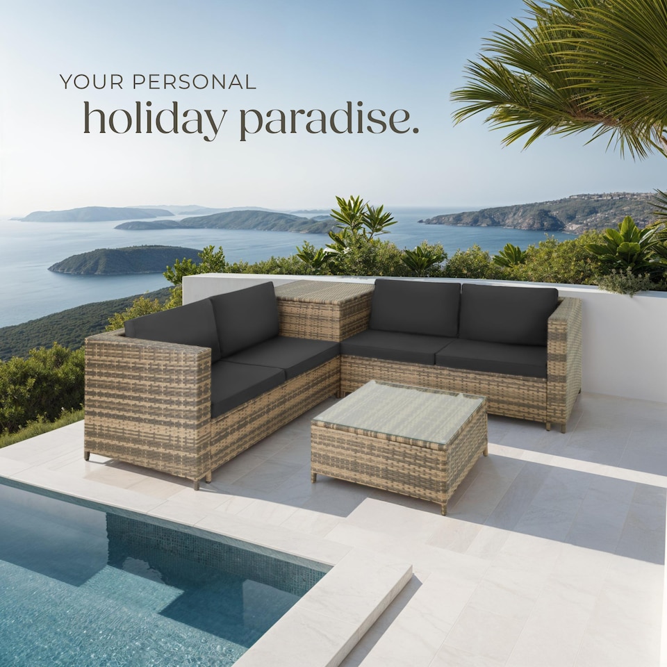 image 1 of Garden Furniture Set Siena - for 4 people, with large storage box, thick seat cushions | Cream | nature/dark grey | 140 x 75 x 65,50 cm | 1