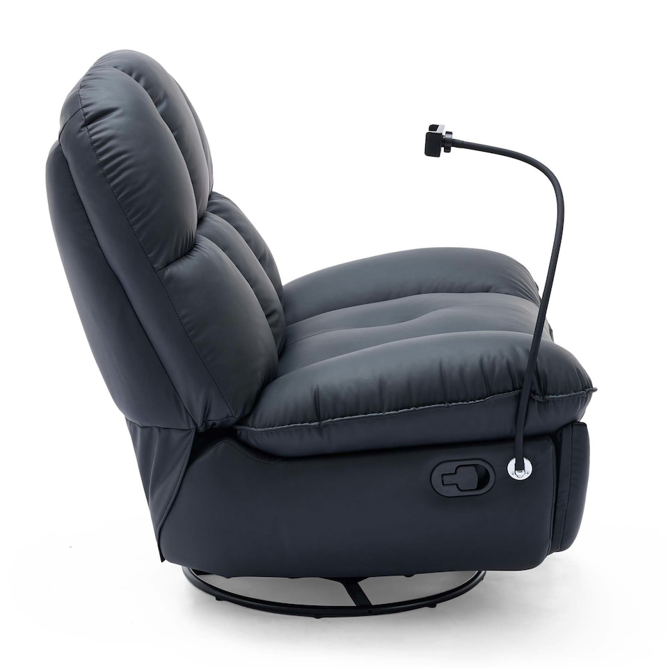 image 1 of Chicago Faux Leather Swivel & Rocker Manual Recliner Chair Black Black