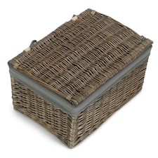 Antique Wash Finish Storage Hamper with Grey Sage Lining | Brown | Brown | M