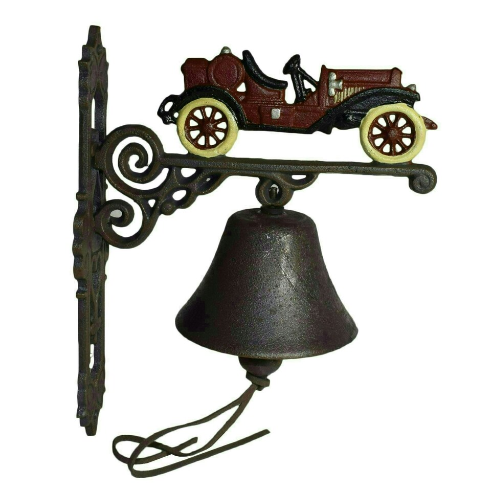 image 1 of Old Fashioned Veteran Car Red Bell Gate Cast Iron Sign Plaque Door Wall House