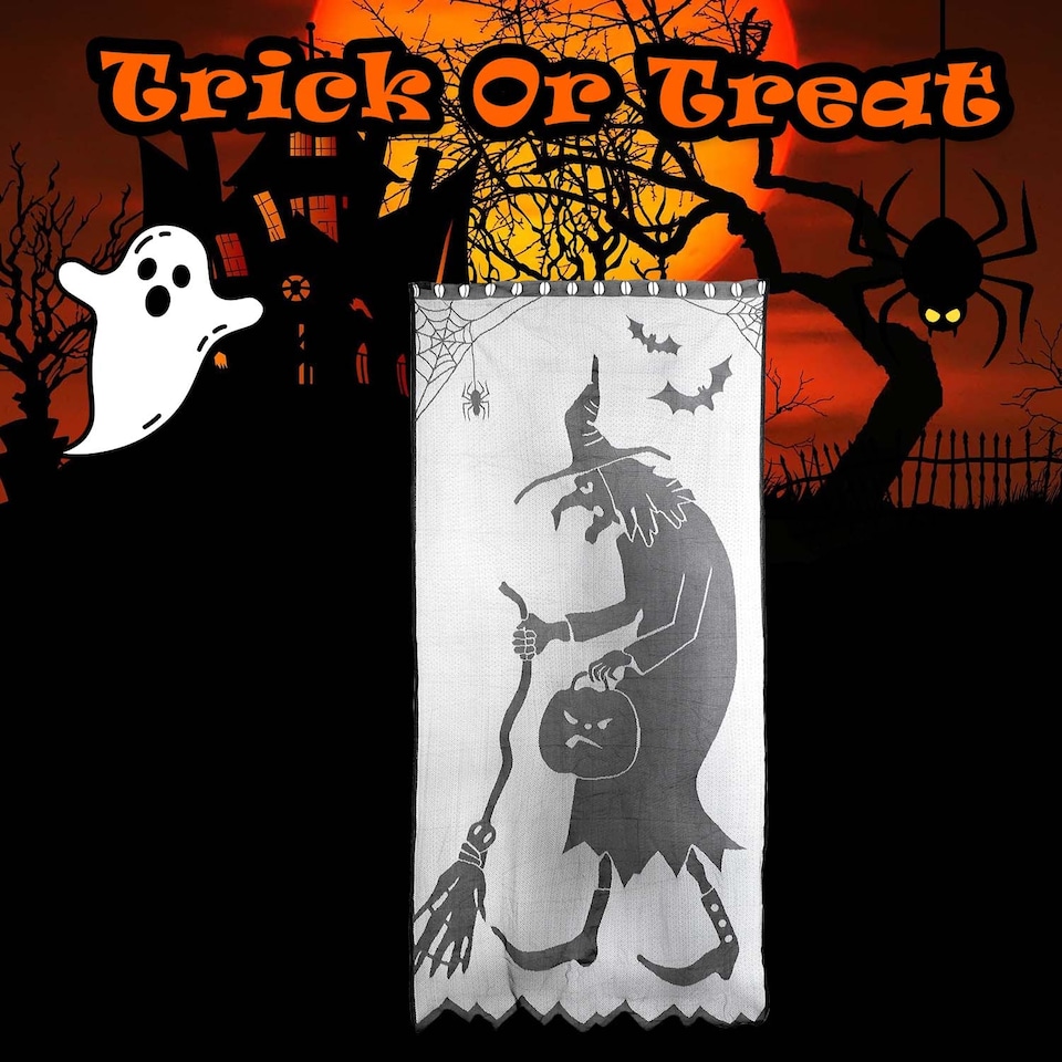 image 1 of vfm-estore Halloween Wicked Witch Door Curtain - Grey
