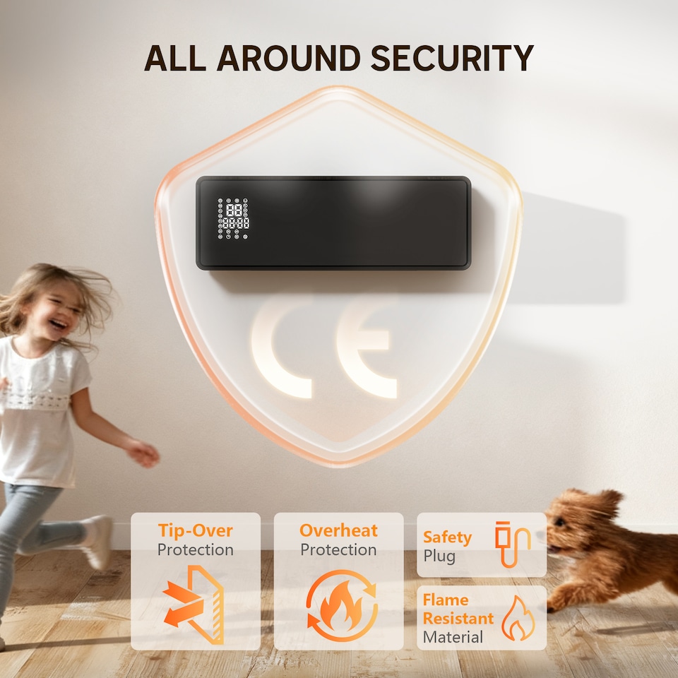 image 1 of HOMCOM Electric Heater, 2000W Ceramic Wall Mounted Space Heater with Fan, Adjustable Thermostat, Weekly Timer, Oscillation, Open Window Detection, 24H Timer, Remote Control, Glass Panel, Black | Black