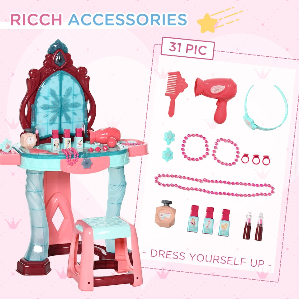 image 1 of AIYAPLAY 31 Piece Kids Dressing Playset w/ Princess Mirror, Light & Sound