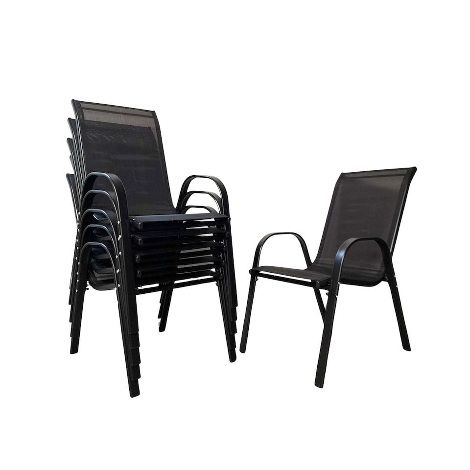 image 1 of Set of 6 Outdoor Garden Patio Textilene Furniture Chairs in Black