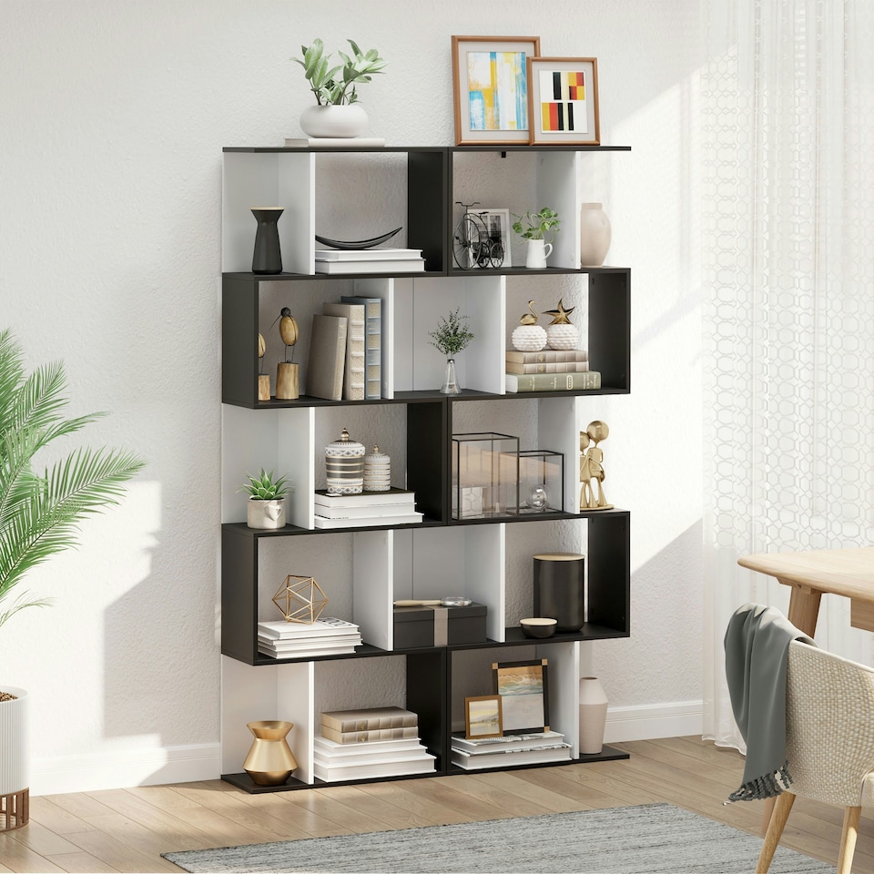 image 1 of HOMCOM 5-tier Bookcase Storage Display Shelving S Shape design Unit Black