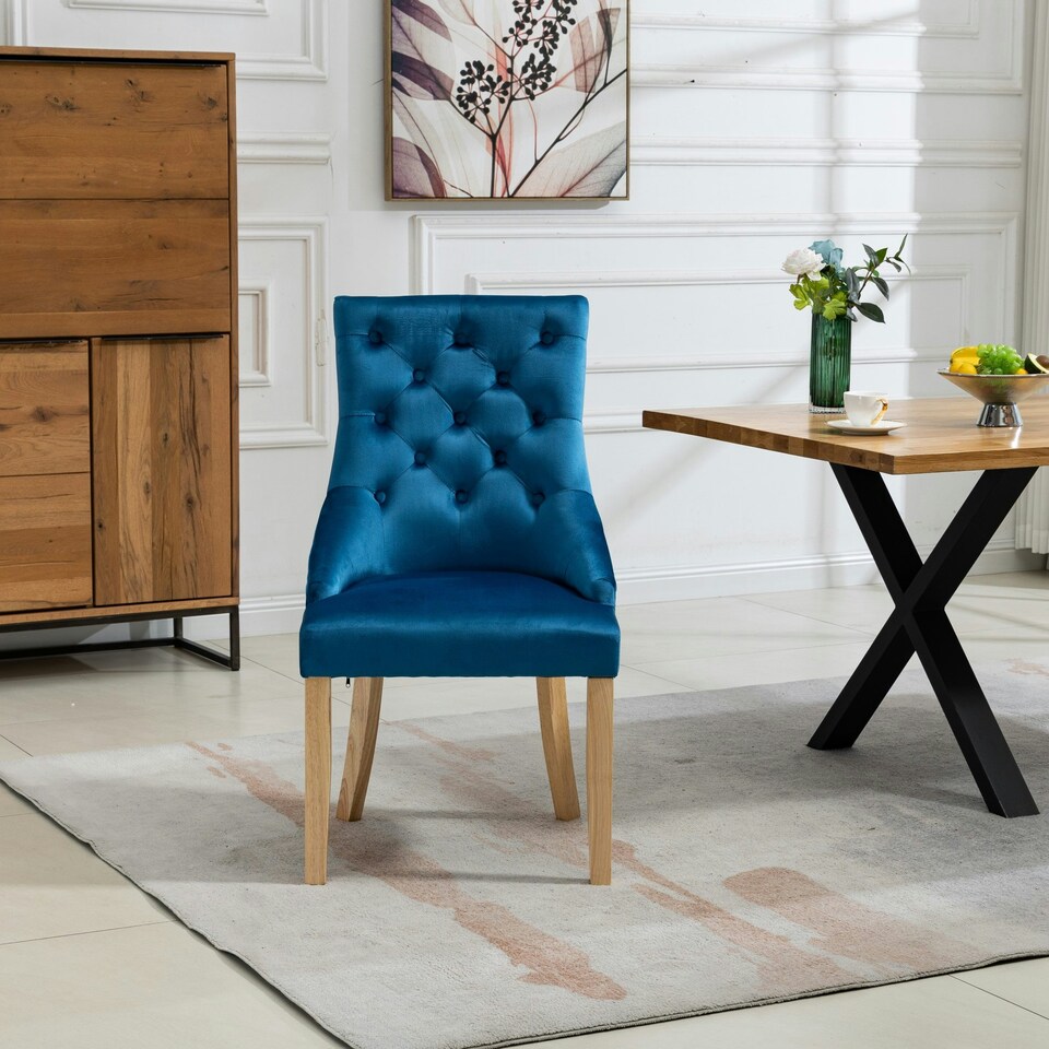 image 1 of Ravenna Velvet Dining Chairs - Set of 2 - Blue