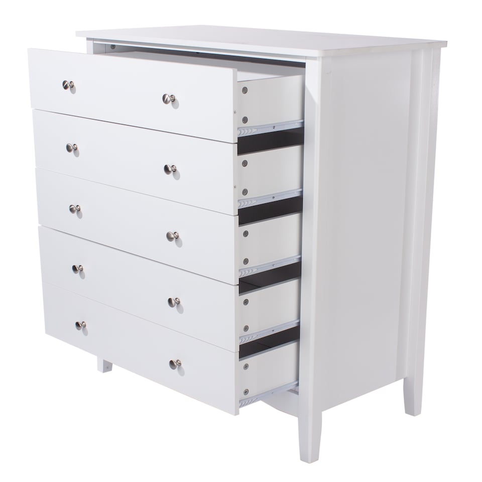 image 1 of Como 5 Drawer Chest of Drawers - Shaker Style Bedroom Storage Cabinet with Space Saving Design | White | White | 1