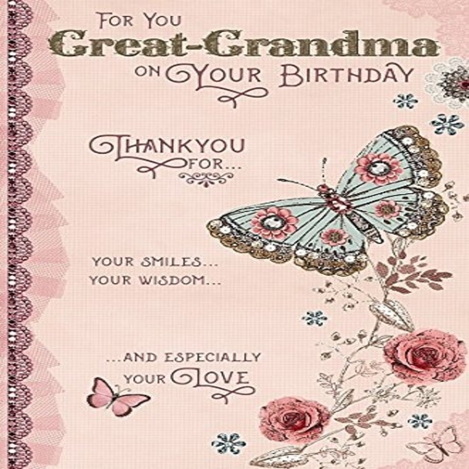 image 1 of Great Grandma Birthday - Beautiful Butterfly Flowers Thank You Card